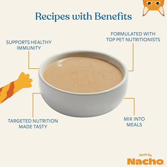 Made by Nacho Digestive Support Cage-Free Chicken Puree Meal Topper with Bone Broth, Add Digestion Support to Dry Cat Food and Kibble, Hydration and High Fiber, Limited Ingredients, 36 Count