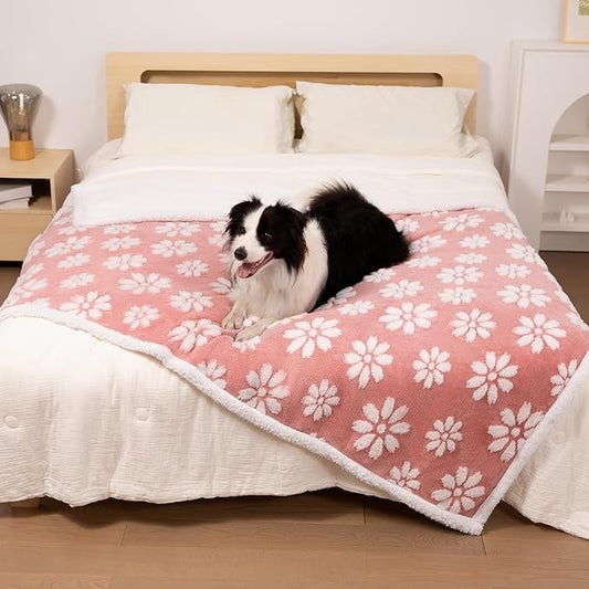 Waterproof Blanket for Dog Cat or Adult, Cute 3D Textured Flower Dog Blanket for Bed Couch Sofa, Soft Liquid Pee Proof Pet Furniture Protector, 60"x80", Pink