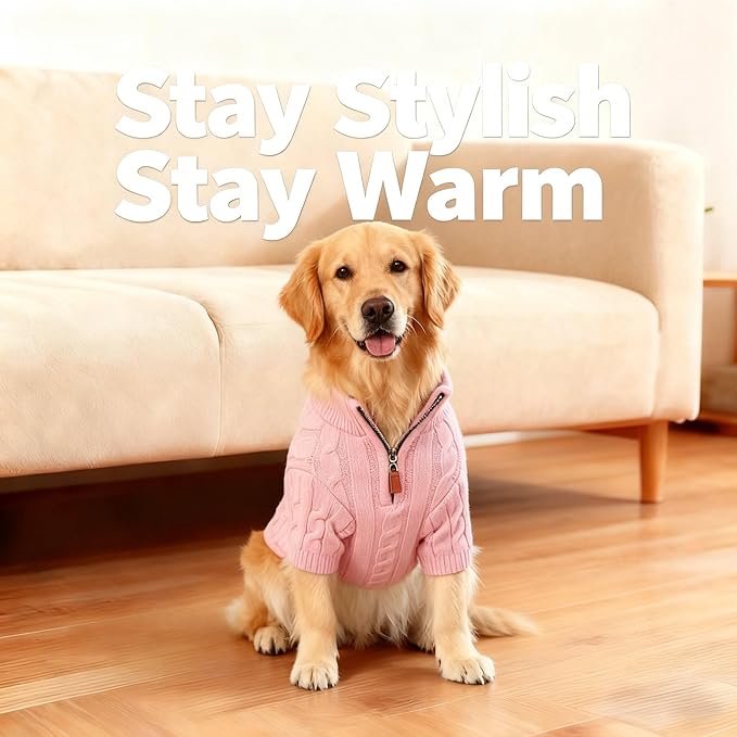 Medium/Large Dog Sweater, Warm Dog Winter Coat w/Sleeves, Comfortable High Neck Premium Dog Clothes for Golden Retriever-Best for Holidays, Daily Walks XXL Pink