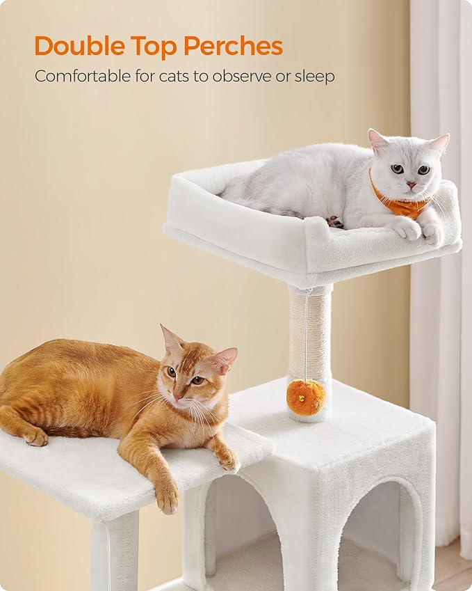 Feandrea Cat Tree, 56.3-Inch Cat Tower for Indoor Cats, Multi-Level Cat Condo with 4 Scratching Posts, 2 Perches, Hammock, Cave, Cream White UPCT161T01