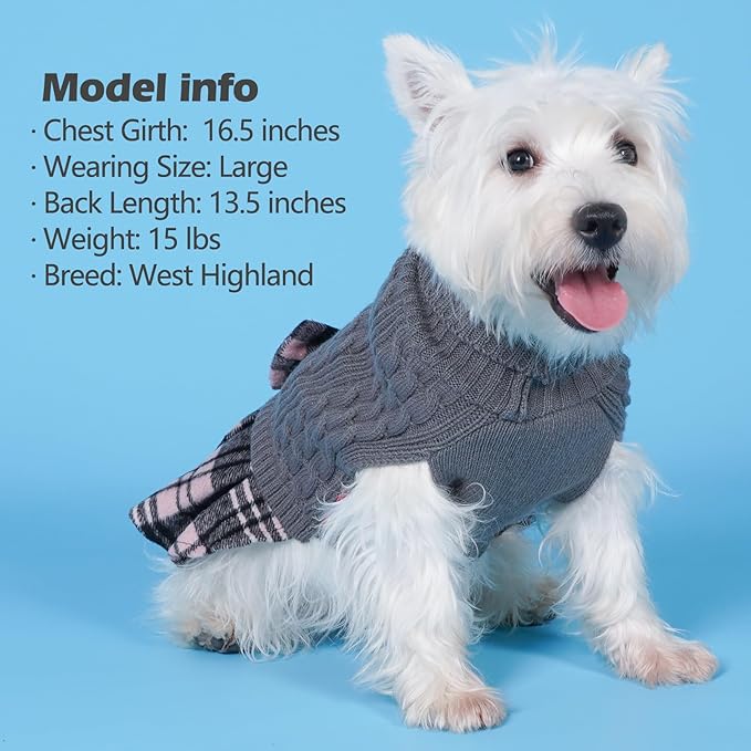 KYEESE Dog Sweater Stretchy Knitwear Pet Sweater Dress Warm Pullover Pet Coats Comfy Dogs Clothes with Bowtie Soft Turtleneck Cat Sweaters Thick Dog Sweaters for Small Dogs Male, Grey, Large