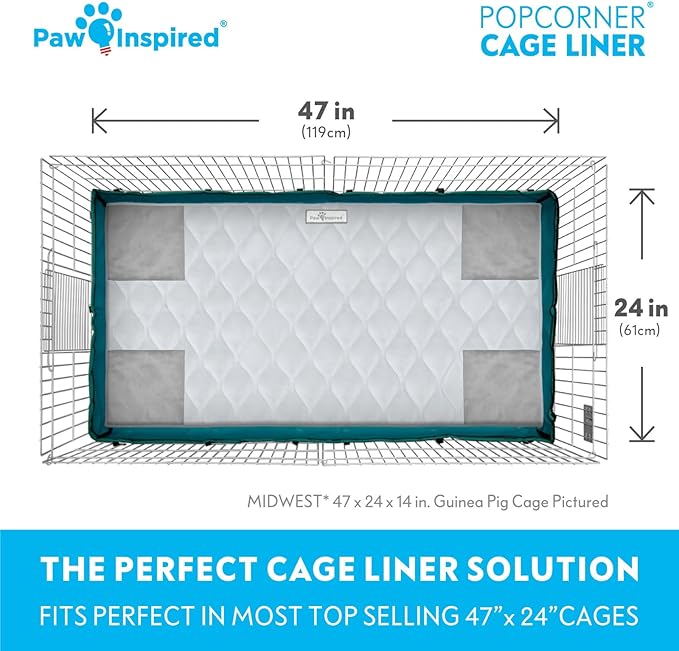 Paw Inspired PopCorner Guinea Pig Cage Liners | Washable Fleece Bedding or Pet Bed Mat for Small Animals | Super Absorbent Pee Pad with Reinforced Corners and Waterproof Bottom (Midwest, Light Gray)