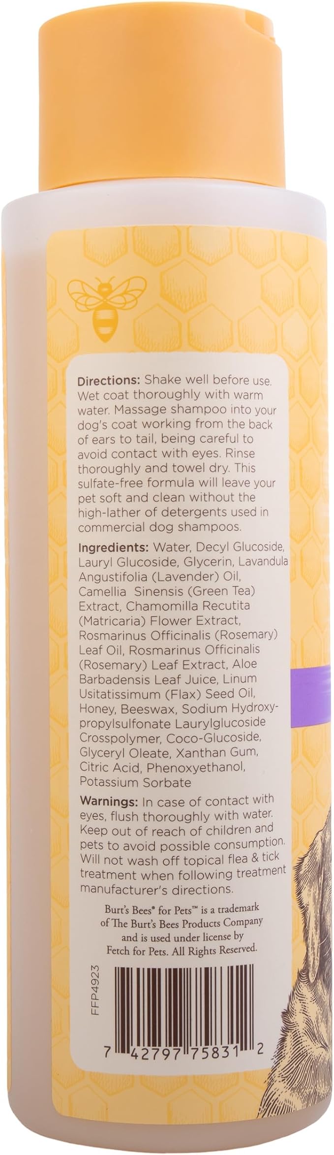 Burt's Bees for Pets Calming Dog Shampoo with Lavender and Green Tea, 95% Natural Origin Formulas, Soothing Canine Cleanser - Gentle Wash, 16 oz