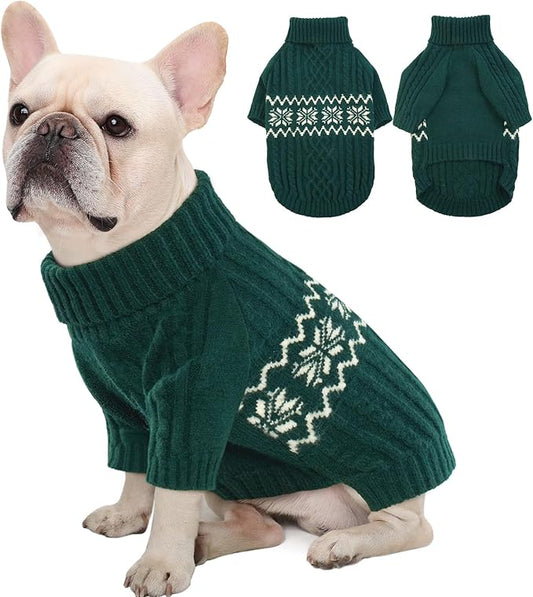 Kuoser Dog Sweater, Dog Sweaters for Medium Dogs, Doggie Sweater Boy Girl Christmas Clothes, Winter Coat Apparel Cable Knitwear, Pet Sweatshirt Outfit for Frech Bulldog, Boston Terrier, Green M