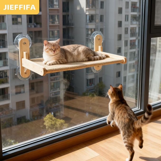 Cat Window Perch with Strong Suction Cups, Foldable Bed with Breathable Mesh, All-Season Lounger for Medium Small Cats to Bird Watch & Sunbathe