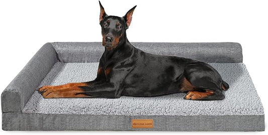 Patas Lague Orthopedic Jumbo Dog Bed for Extra Large Dogs 56''X40'', Waterproof L Bolster Pet Sofa Beds with Removable Washable Cover, Soft Comfortable Pet Couch Crate Mat with Nonskid Bottom, Grey