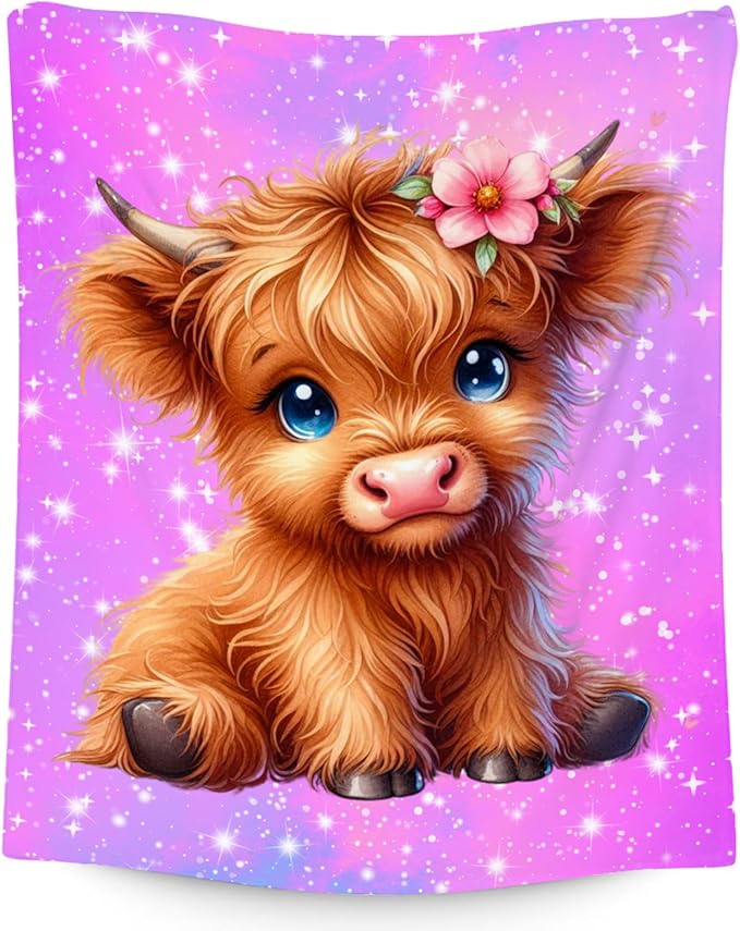 Kids Blanket Highland Cow Gifts for Kids Girls - Soft Lightweight Flannel Throws for Couch, Living Room 50"x60"