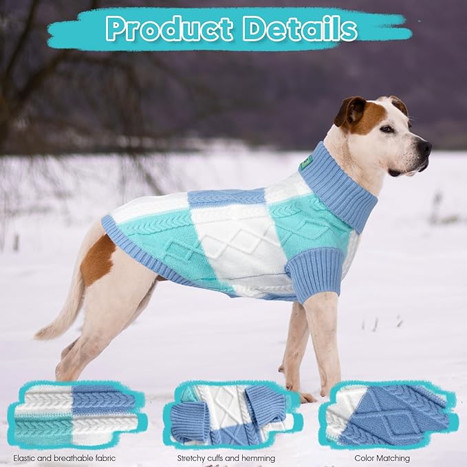 Turtleneck Pet Sweaters for Dogs Boys or Girls,Color Inlay and Moving Needle Pattern Dog Sweater,Pet Clothes,Dog Sweaters,Suitable for Various Breeds Dogs or Sizes (Blue Group,2XL)