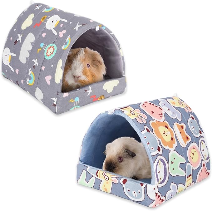 UPINS 2 Pack Guinea Pig Hideout,Guinea Pig Bed Washable Small Animal House Cage Accessories for Mouse Chinchillas Hamsters Hedgehogs Ferrets Bearded Dragons and Rats