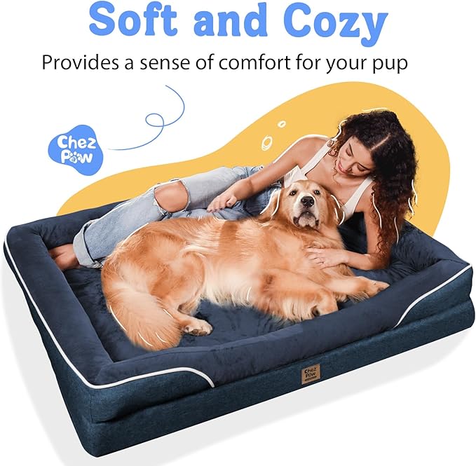 Washable Orthopedic Large Dog Bed - Removable Waterproof Cover with Bolster Machine Washable Extra Large Dog Bed Foam Support XL Large Big Pet Dogs Beds