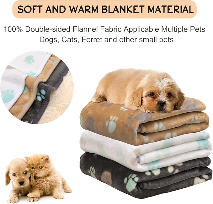 Rezutan Small Dog Blankets 3 Pack for Pet Cat Soft Fuzzy Washable Puppy Blankets, Reversible Paw Print Suitable for Dog Kennels & Beds Sofas Gifts Puppy Essentials, 23x16 inch