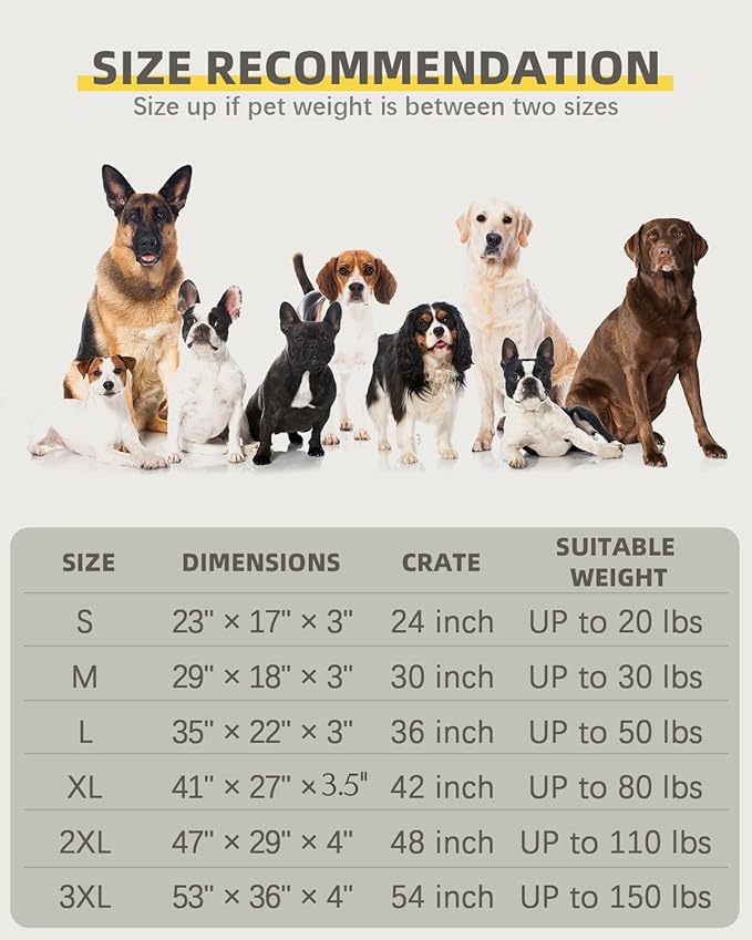 Orthopedic XL Dog Beds Large Sized Dog Waterproof Pet Bed for Crate with Removable Washable Cover and Non-Slip Bottom, 41x27 Inch, Dark Gray