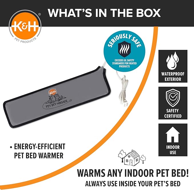 K&H Pet Products Pet Bed Warmer, Turn Any Pet Bed Into a Heated Cat or Dog Bed, Waterproof Indoor Heated Warming Pad Insert, Automatic Temperature, Safety Listed - Medium 20.5 X 6.75in Gray