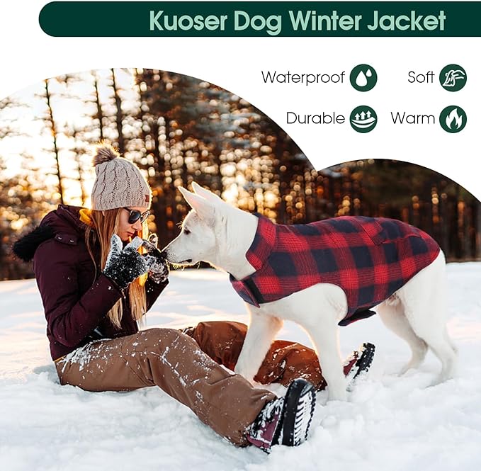Kuoser Reversible Winter Coat, British Style Jacket for Small Dogs, Warm Windproof Puppy Cold Weather Clothes Vest, Red XS