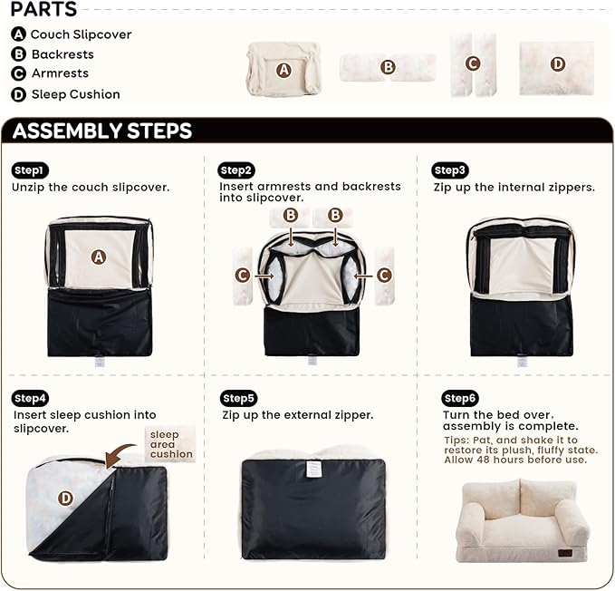 Hollypet Fluffy Plush Dog Cat Pet Couch Soft Calming Sofa Bed for Medium Small Cats and Dogs, Brown and Light Yellow