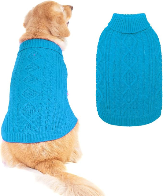 BINGPET Thermal Knitted Dog Sweater for Small Medium Large Dogs,Winter Puppy Cat Coat Warm Sweartershirts Outfits,Classic Cable Knit Turtleneck Pullover Dog Jumper Coat Warm Sweartershirts