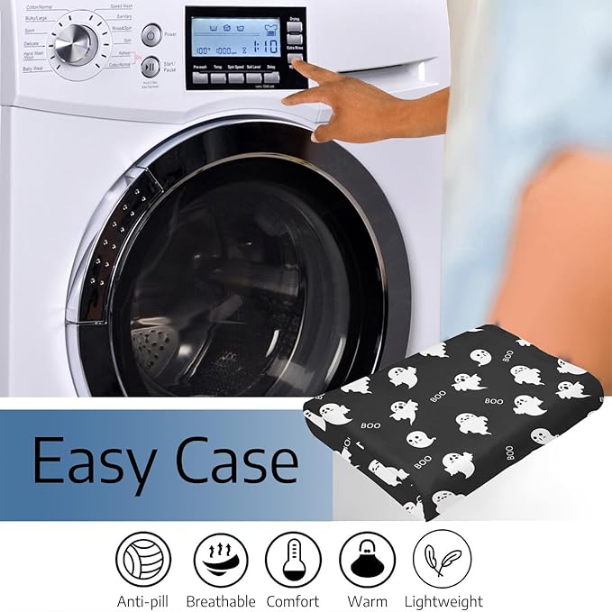 Halloween Cute Ghost Throw Blankets, Cozy Lightweight All Seasons Flannel Blanket, Black and White Spooky Anti-Pilling Fleece Blanket for Bedroom Living Rooms Home Decorations 40x50 in