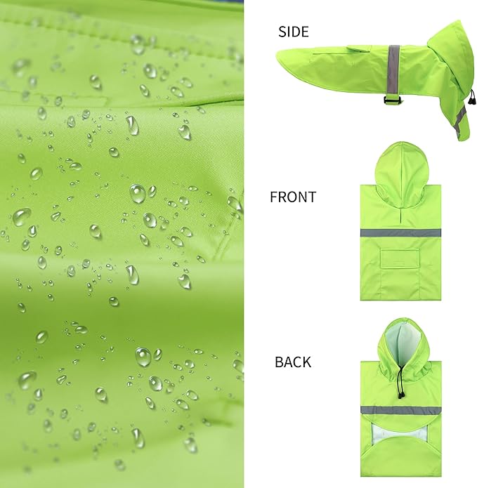 NACOCO Large Dog Raincoat Adjustable - Pet Water Proof Clothes Lightweight Rain Jacket Poncho Hoodies with Strip Reflective (M, Green)