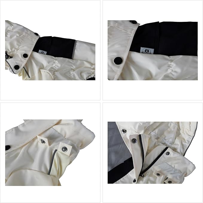 LOVELONGLONG Waterproof Dog Raincoat with Removable Hood – Outdoor Full Body Dog Jacket, Windproof Snowproof Shell Suit – All Season Pet Rain Gear Ivory M
