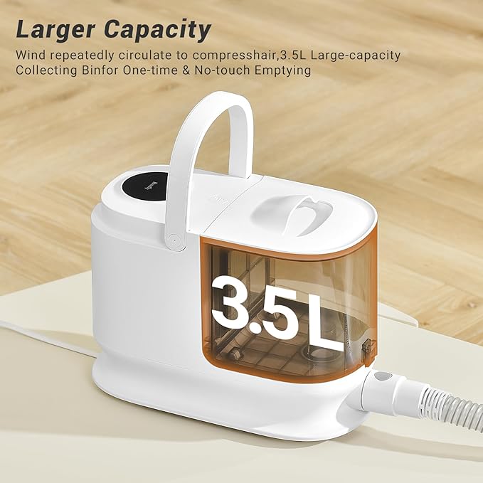 Bunfly Dog Grooming Kit & Dog Hair Vacuum, 3.5L Capacity Pet Grooming Vacuum with 13000kpa Strong Suction 99% Pet Hair,17 Tools Shedding Pet Hair, Home Cleaning -White