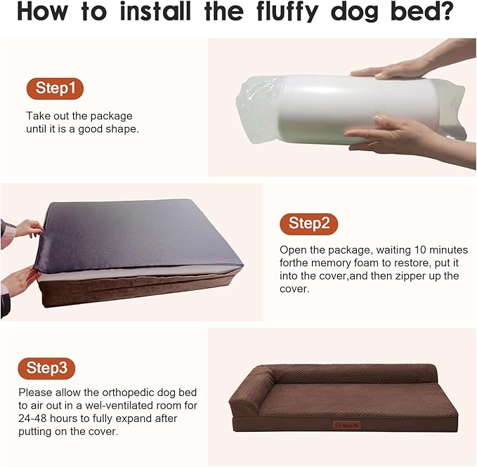 Orthopedic Dog Beds Large Sized Dog, Memory Foam Pet Bed for Large Dogs, Washable Removable Cover, Nonskid Bottom, Waterproof, 36x27x6 Inches, Brown Grey