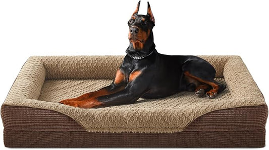 INVENHO Orthopedic Extra Large Dog Bed, XXL Waterproof Sofa Egg-Crate Memory Foam Dog Couch with Washable Removable Cover, Waterproof Lining and Nonskid Bottom