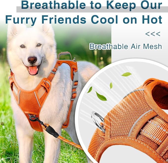 BARKBAY Dog Harness No Pull with ID Tag Pocket - Heavy Duty, Reflective, Easy Control for Large Dogs(Orange,S)