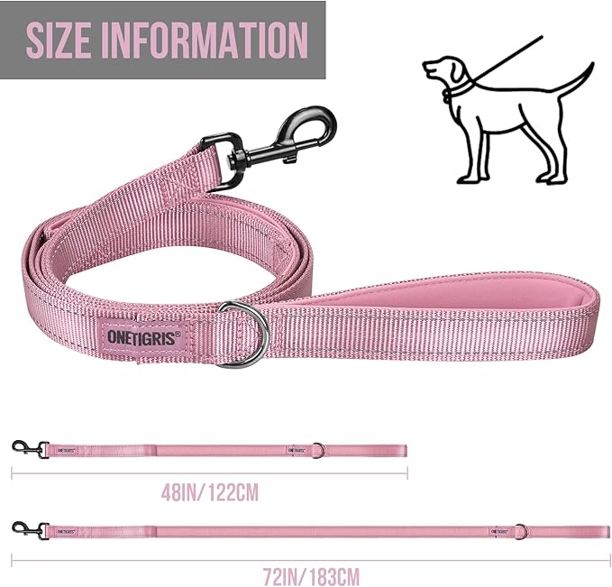 OneTigris Pink Dog Harness Leash Collar Set,Adjustable Dog Vest Harness for Walking Hiking Training(Medium)