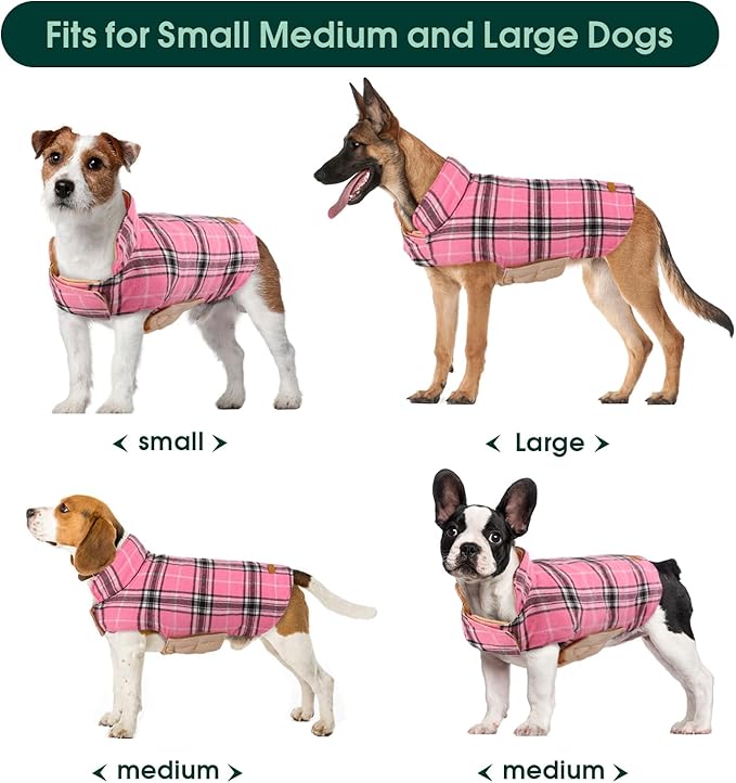 Kuoser Waterproof Dog Coat, Reversible Dog Jacket for Large Dogs, Adjustable Durable Doggie Winter Coat for Groowing Puppies Warm Puppy Cold Weather Apparel, Pink L