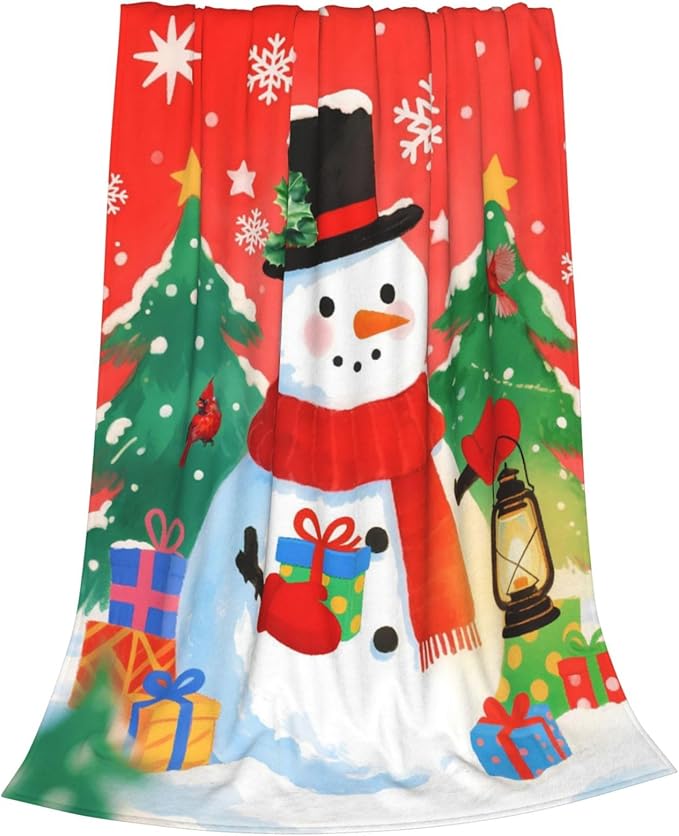 Christmas Snowman Throw Blankets for Children, Xmas Tree Snowflake Soft Anti Pilling Flannel Blanket, Winter Lightweight 40X50 in Fleece Blanket for Bed Couch Chair Living Decorative