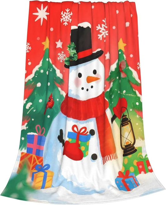Christmas Snowman Throw Blankets for Children, Xmas Tree Snowflake Soft Anti Pilling Flannel Blanket, Winter Lightweight 40X50 in Fleece Blanket for Bed Couch Chair Living Decorative