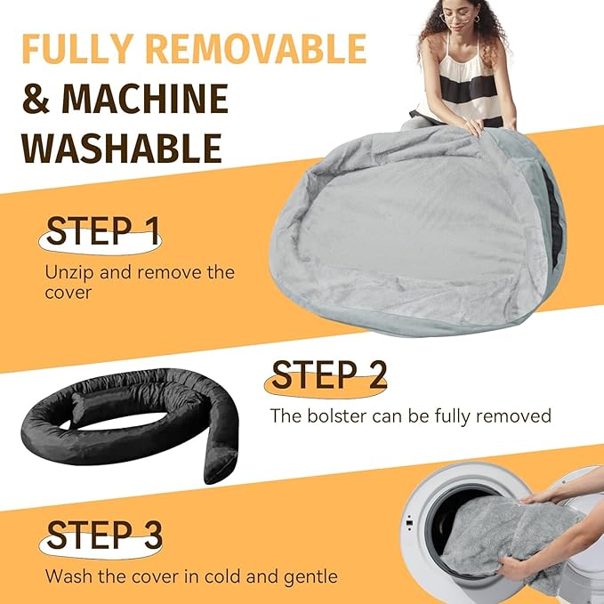 Orthopedic Waterproof Large Dog Bed: Memory Foam Washable Dog Bed with Bolsters - XXL Orthopedic Removable Cover for Medium Large Sized Pet - Non-Slip Bottom - Silver