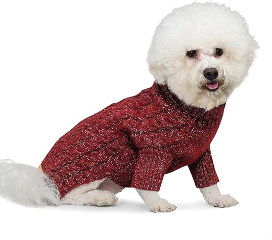KYEESE Dog Sweater Comfy Turtleneck Dog Sweater for Small Dogs Classic Cable Knit Small Pet Sweater with Long Sleeve Warm Pet Coats Soft Dogs Clothes for Cold Weather, Red, Large