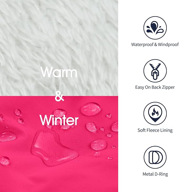 IECOii Dog Winter Coat with Harness Built in, Waterproof Windproof Dog Coats for Large Dogs, Thermal Fleece Lined Cold Weather Jackets with Zip, Outdoor Warm Snow Jacket Reflective, Rosered, XLarge
