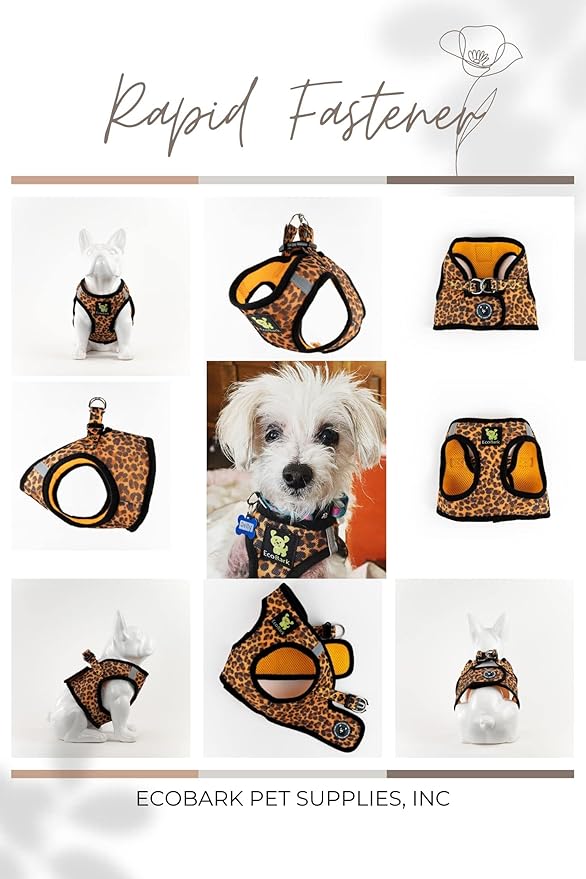 EcoBark Step in Dog Harness - Eco-Friendly Dog Harnesses for for Small & Medium Breed Dogs - Reflective and Adjustable Chest Body Halter Vest -Soft Luxurious Mesh (Leopard, XL)
