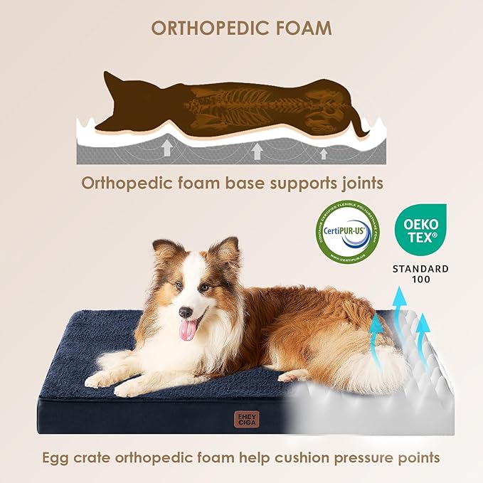 EHEYCIGA Orthopedic XXL Dog Beds for Jumbo Dogs with Removable Washable Cover,Navy, 50x36