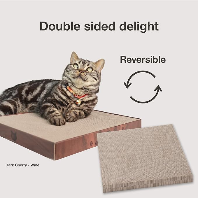Necoichi Cardboard Cat Scratcher Bed for Indoor Cats - Cat Scratching Board (16" Wide, b.Dark Cherry Lounge)