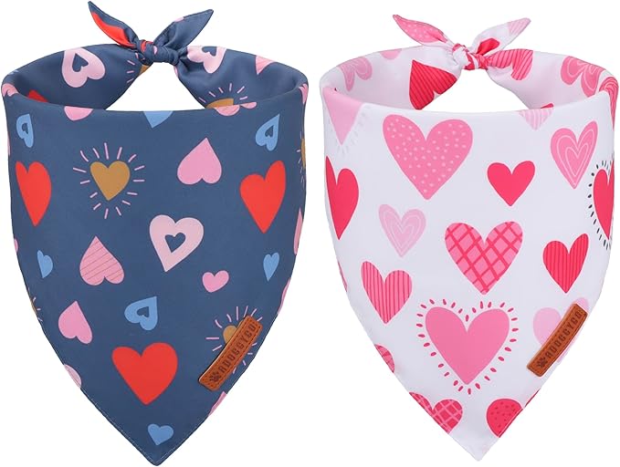 ADOGGYGO Valentine Dog Bandana, Colorful Heart Pet Scarf, Multi Size Offered, White Blue Valentine Heart Bandanas for Medium Large Dogs (Large)