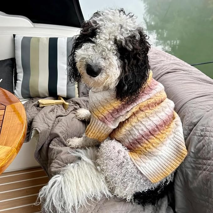 KYEESE Dog Sweater Cable Knit Thick Dog Knitwear Turtleneck Warm with Sleeves Dogs Sweater for Medium Dogs Gradient Color, Brown, XXLarge