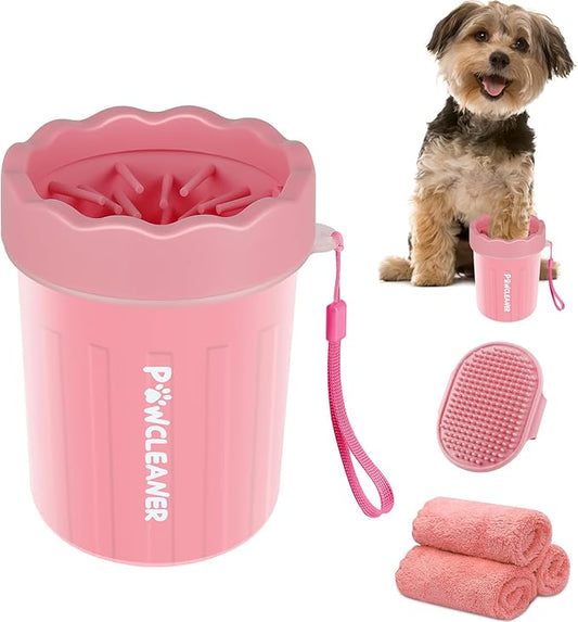 Comotech Dog Paw Cleaner, Portable Dog Paw Washer Pet Cleaning Silicone Brush with 3 Absorbent Towel, Pet Foot Cleaner for Small Breed Dogs (with 3 absorbent towel) (Light Pink, Small)