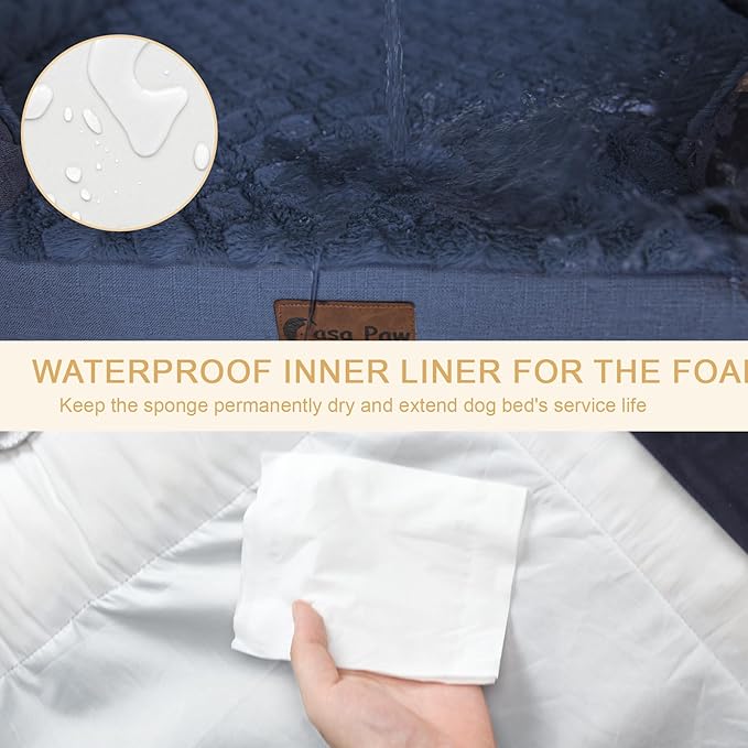 Orthopedic XL Dog Beds, Waterproof Memory Foam Big Pet Bed for Extra Large Sized Dogs 45x35Inch, Non-Slip Bottom and Egg-Crate Foam Dog Couch Bed with Washable Removable Cover, Navy Blue