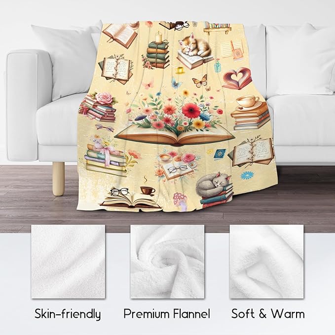 Blanket for Girls, Book Blankets, Book Lovers Gifts for Kids Women Adults, 60"x80" Cozy Plush Throw for Library Nap Bedroom Living Room