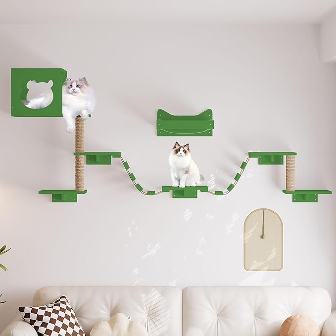 PETKABOO Cat Wall Shelves Cat Wall Furniture with Condo, Hammock, Scratching Pad, Platform and Ladder