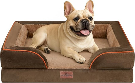 Comfort Expression Orthopedic Dog Bed for Medium Dogs 28x19 Inch, Waterproof Supportive Egg Crate Foam Medium Pet Bed with Removable Bolsters, Dog Couch with Washable Cover & Non-Slip Bottom, Brown