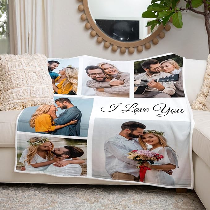Custom Blanket with Photo, Personalized Blanket with Picture, Customized Photo Blankets, Customizable Picture Blankets, Personalized Anniversary Couple Gifts for Women Men Boyfriend Girlfriend
