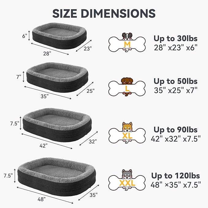 JOEJOY Orthopedic Dog Beds Large Sized Dog, XL Egg-Crate Memory Foam Pet Couch Bed with Bolster Sides, Waterproof Lining, Removable Washable Cover & Non-Slip Bottom, Black