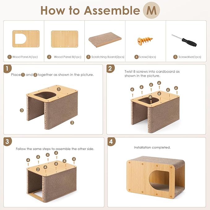 EHEYCIGA Cardboard Cat Scratcher House, 17-Inch Corrugated Cat Scratcher for Indoor Cats, Kitten Scratching Board Pad, Brown