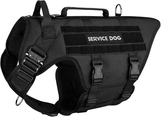 PETNANNY Tactical Dog Harness - No-Pull Service Vest for Large Breeds, with Hook & Loop Patch Panel & MOLLE System | Padded Handle for Walking, Hiking & Training (Black, L)