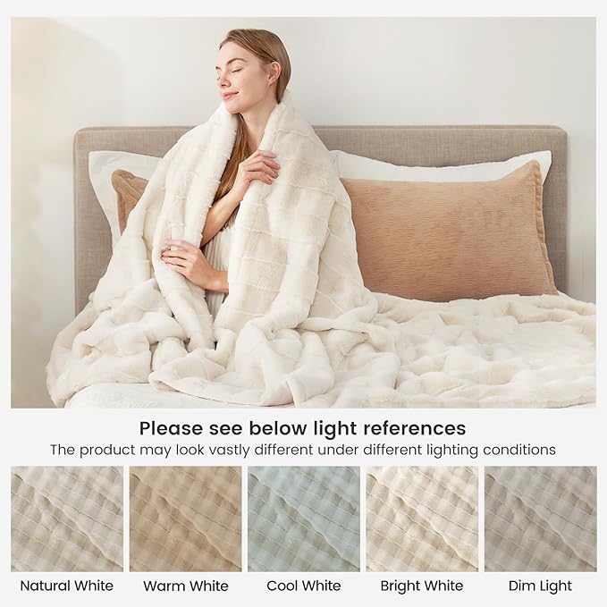 Cozy Bliss Fluffy Faux Fur Throw Blanket for Couch,Warm Cozy Soft Cream White Throw Blankets for Sofa Bed Living Room,60x80 Inches