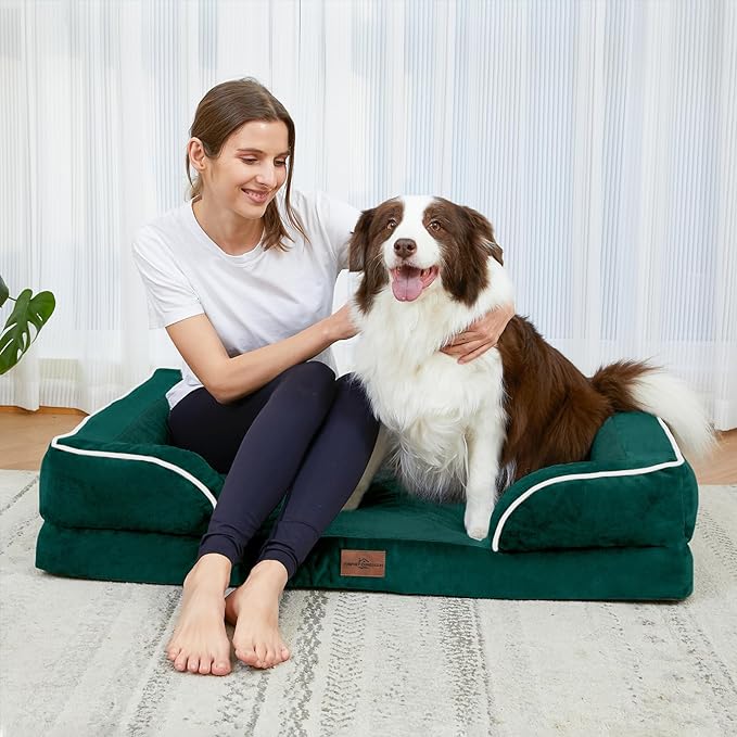 Comfort Expression Orthopedic Dog Bed for Small Dogs 24x16 Inch, Waterproof Supportive Egg Crate Foam Small Pet Bed with Removable Bolsters, Dog Couch with Washable Cover & Non-Slip Bottom, Emerald